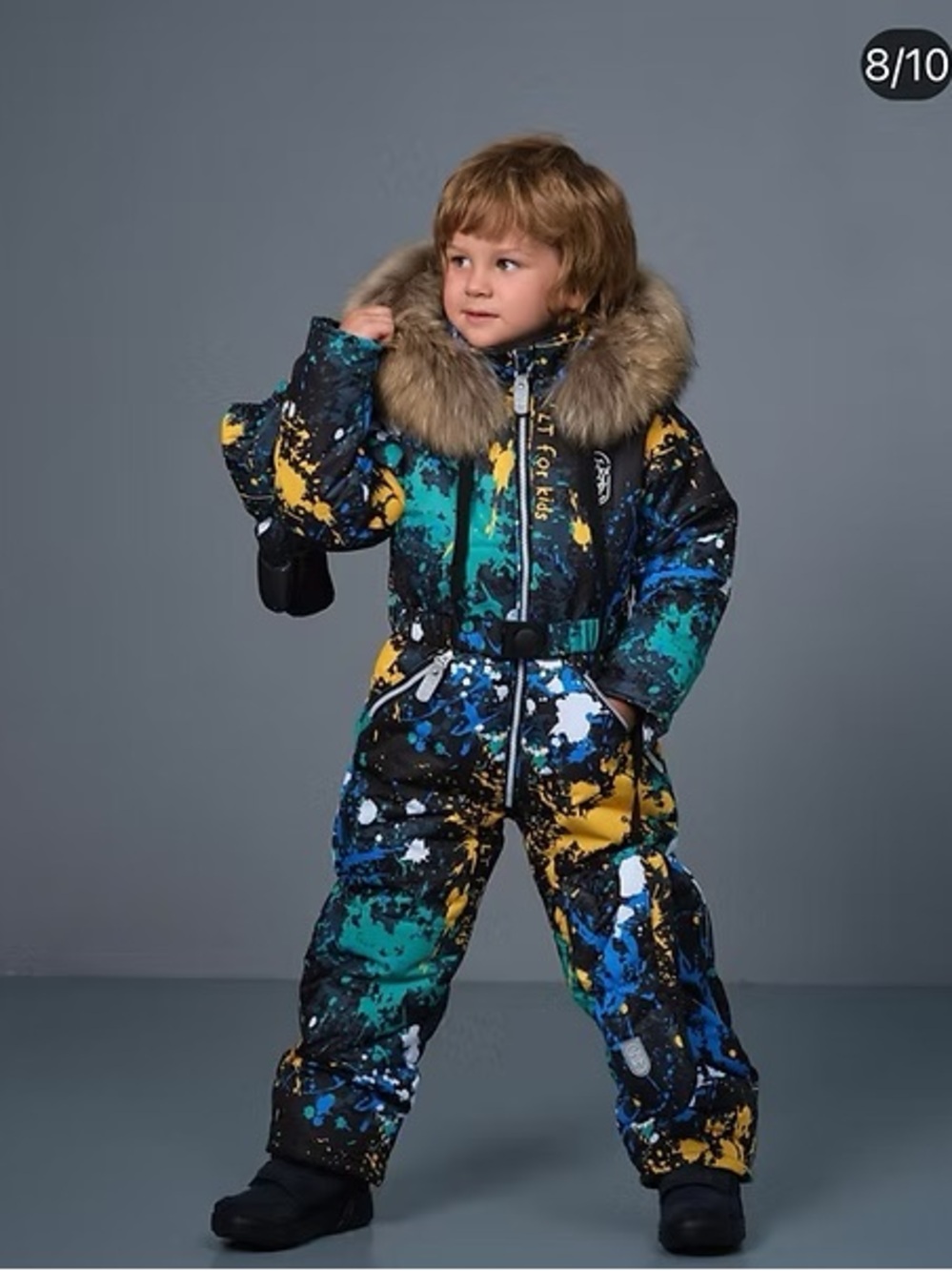 Kids Color-Splash Snow Suit with Fur Hood